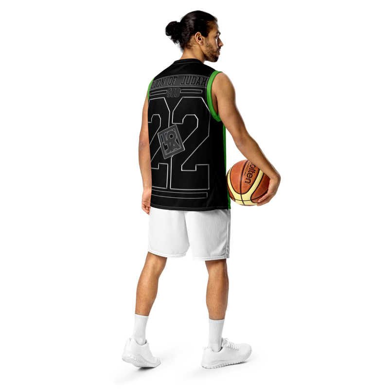 Lion Of Judah GOD Recycled Green & Black unisex basketball jersey
