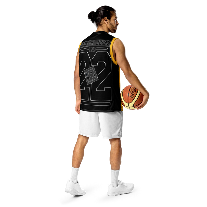 Lion Of Judah GOD Recycled Yellow & Black unisex basketball jersey