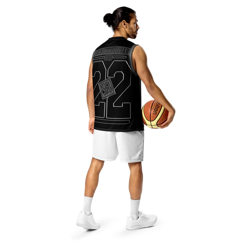 Lion Of Judah GOD Recycled Grey & Black unisex basketball jersey