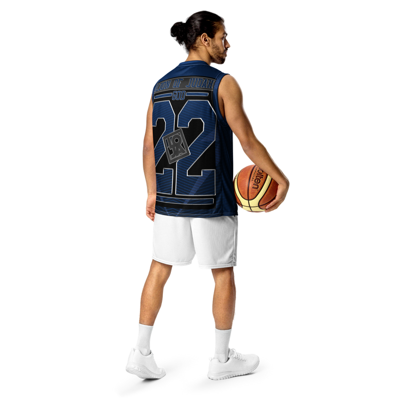 Lion Of Judah GOD Blue Design Recycled unisex basketball jersey