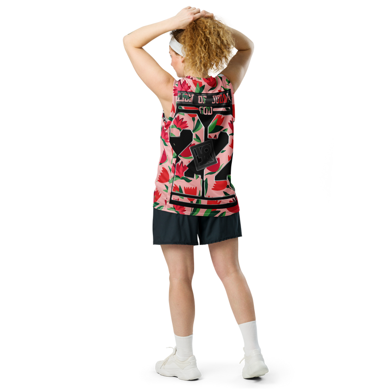 Lion Of Judah GOD Red Flowers Design Recycled unisex basketball jersey