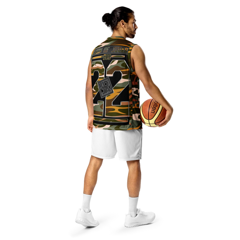 Lion Of Judah Wingz Design Recycled unisex Black & Orange Camouflage Design basketball jersey