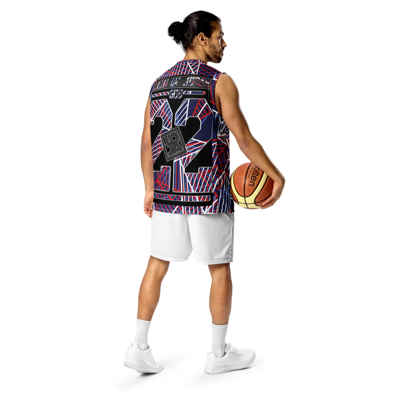 Lion Of Judah Wingz Design Recycled unisex Red White & Blue Design basketball jersey