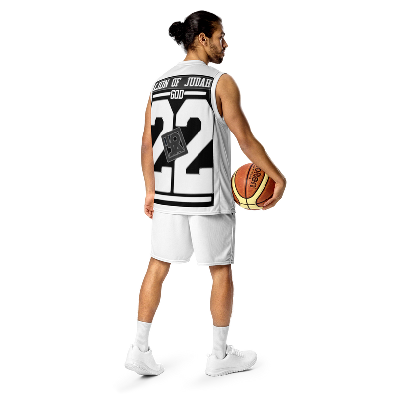 Lion Of Judah Wingz Design Recycled unisex White basketball jersey