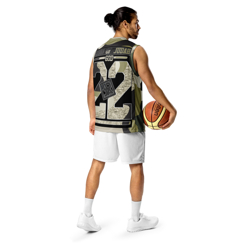 Lion Of Judah God Design Recycled unisex Dark Green Dark Grey & Tan Camouflage Design basketball jersey