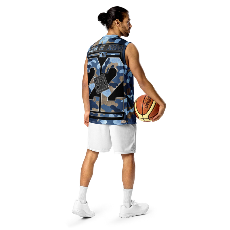 Lion Of Judah God Design Recycled unisex Dark Blue & Light Blue Camouflage Design basketball jersey
