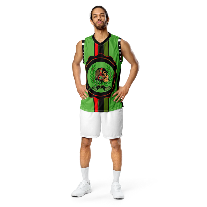 Lion Of Judah GOD Recycled Green & Black unisex basketball jersey