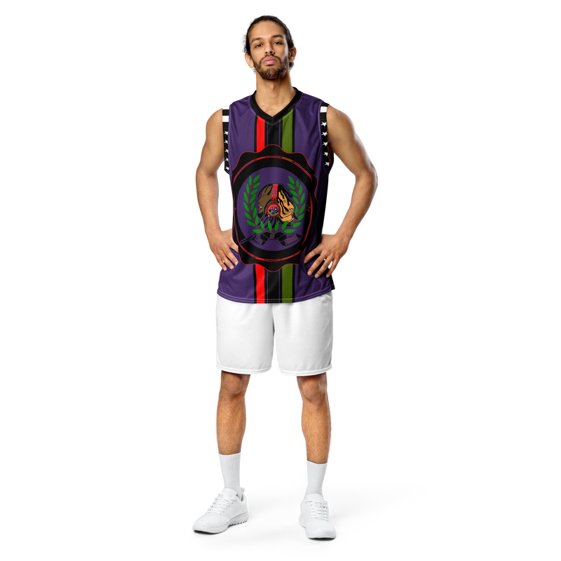 Lion Of Judah GOD Recycled Purple & Black unisex basketball jersey
