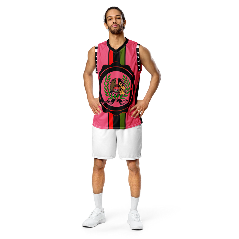 Lion Of Judah GOD Recycled Pink & Black unisex basketball jersey