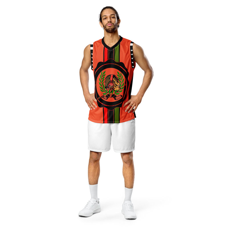 Lion Of Judah GOD Recycled Orange & Black unisex basketball jersey