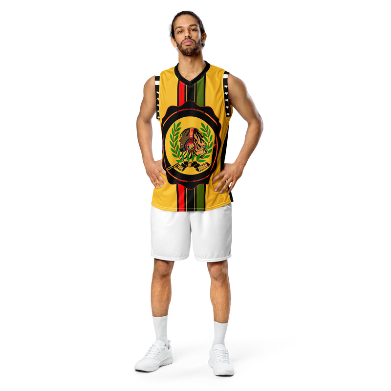 Lion Of Judah GOD Recycled Yellow & Black unisex basketball jersey