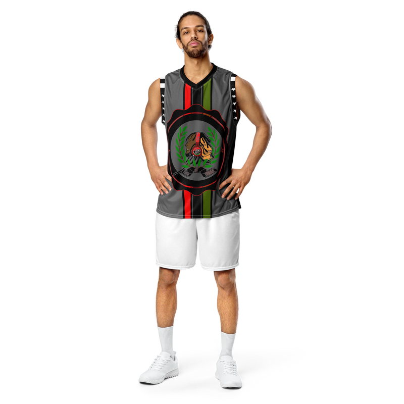 Lion Of Judah GOD Recycled Grey & Black unisex basketball jersey
