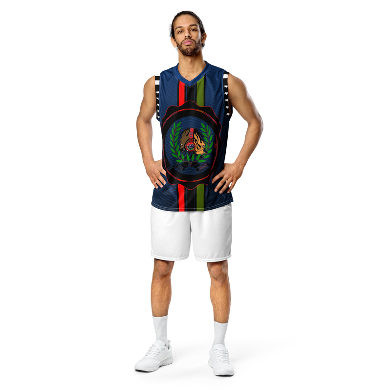 Lion Of Judah GOD Blue Design Recycled unisex basketball jersey