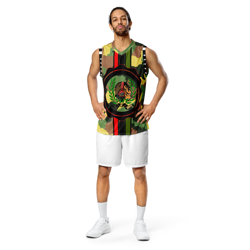 Lion Of Judah GOD Camo Design Recycled unisex basketball jersey