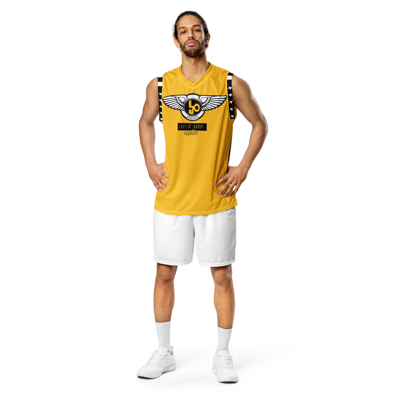 Lion Of Judah Wingz Design Recycled unisex Yellow basketball jersey