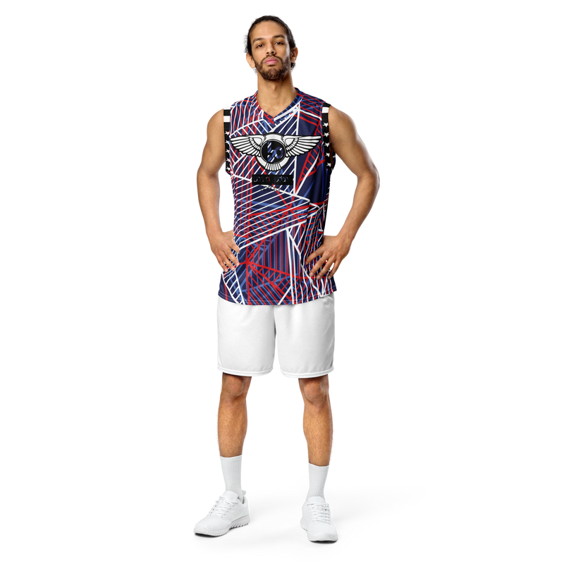 Lion Of Judah Wingz Design Recycled unisex Red White & Blue Design basketball jersey