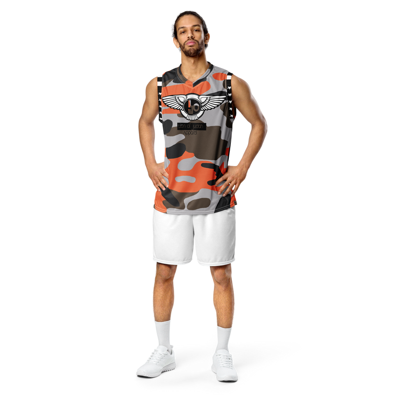 Lion Of Judah Wingz Design Recycled unisex Orange Brown Camo Pattern Design basketball jersey
