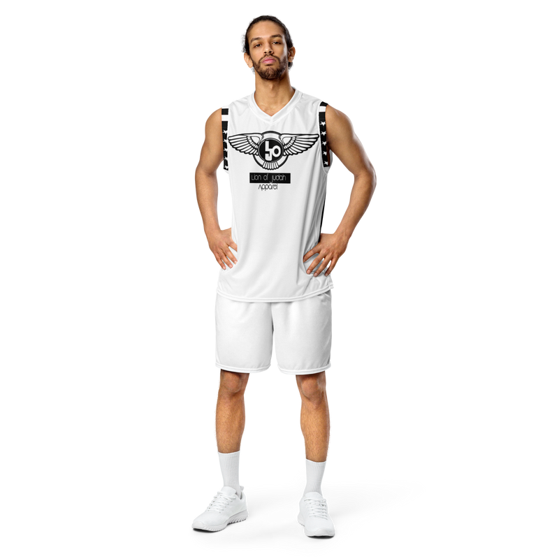 Lion Of Judah Wingz Design Recycled unisex White basketball jersey
