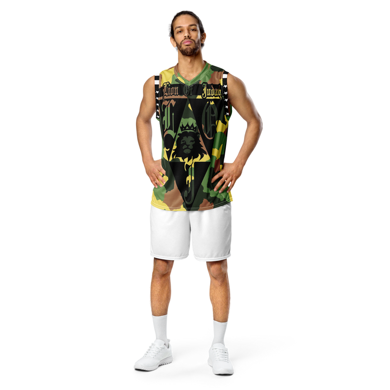 Lion Of Judah God Design Recycled unisex Camouflage basketball jersey
