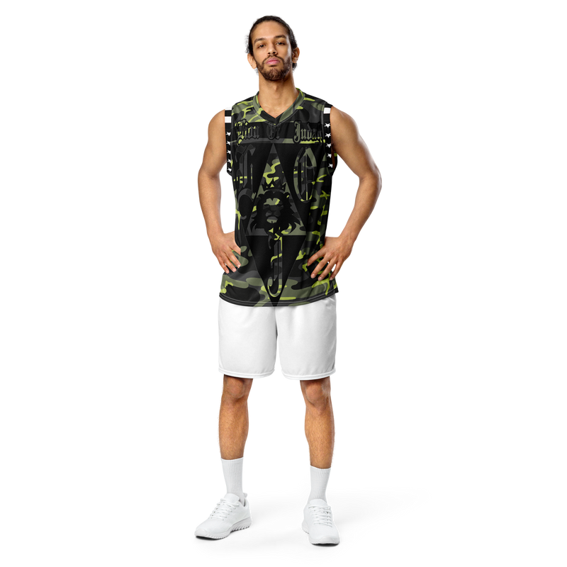 Lion Of Judah God Design Recycled unisex Black & Green Camouflage Design basketball jersey