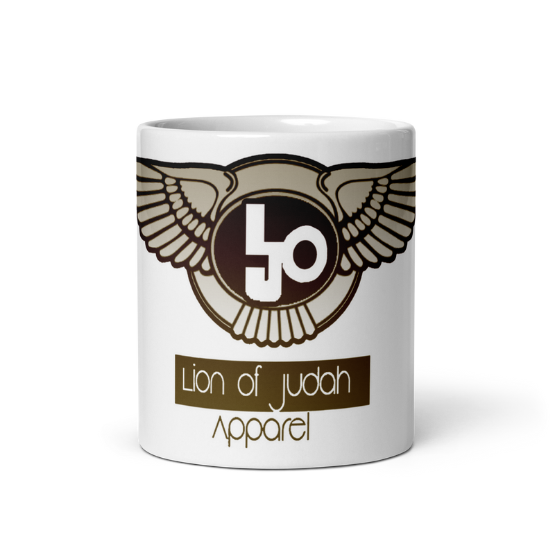 Lion Of Judah Design Bronze Logo White glossy mug