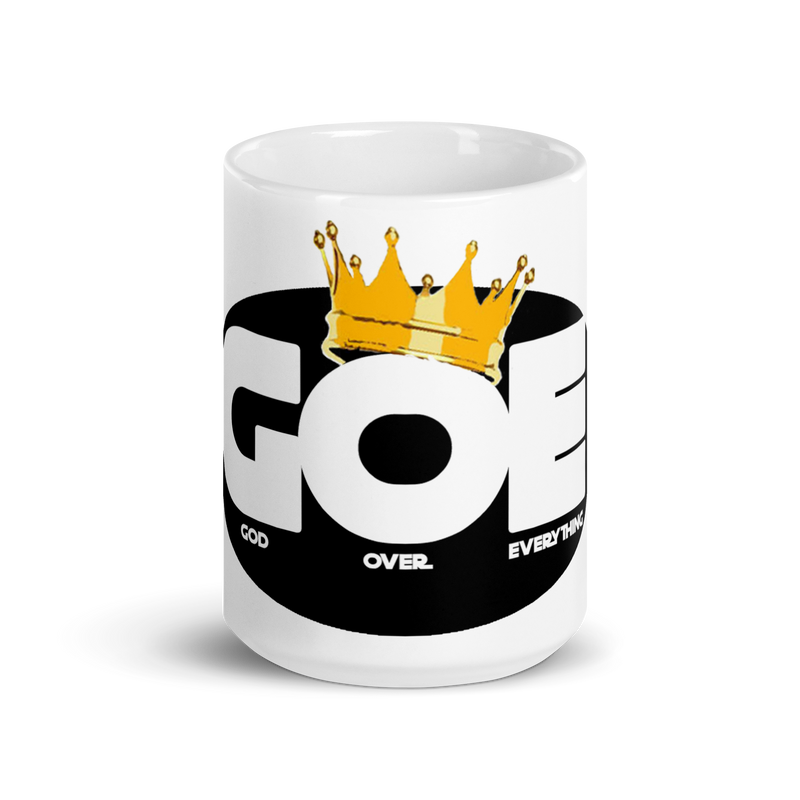 God Over Everything White glossy mug