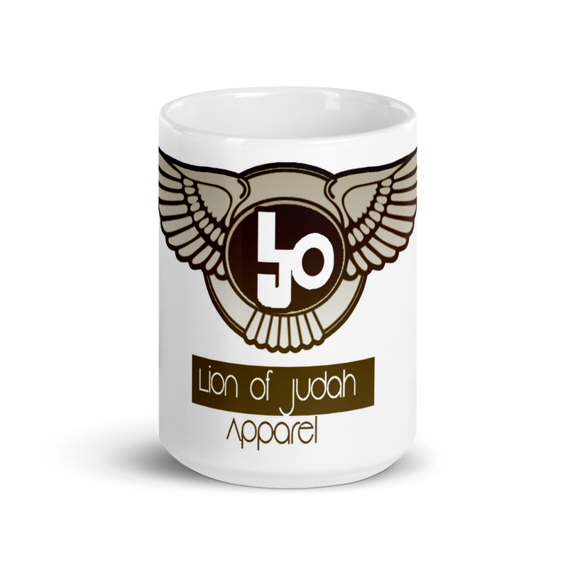 Lion Of Judah Design Bronze Logo White glossy mug