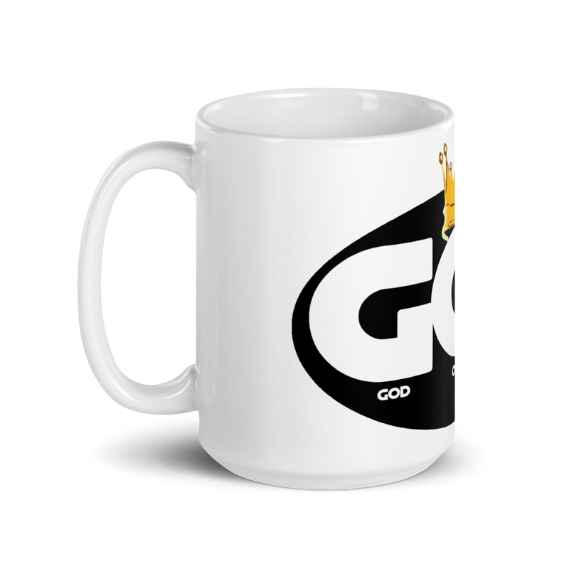 God Over Everything White glossy mug
