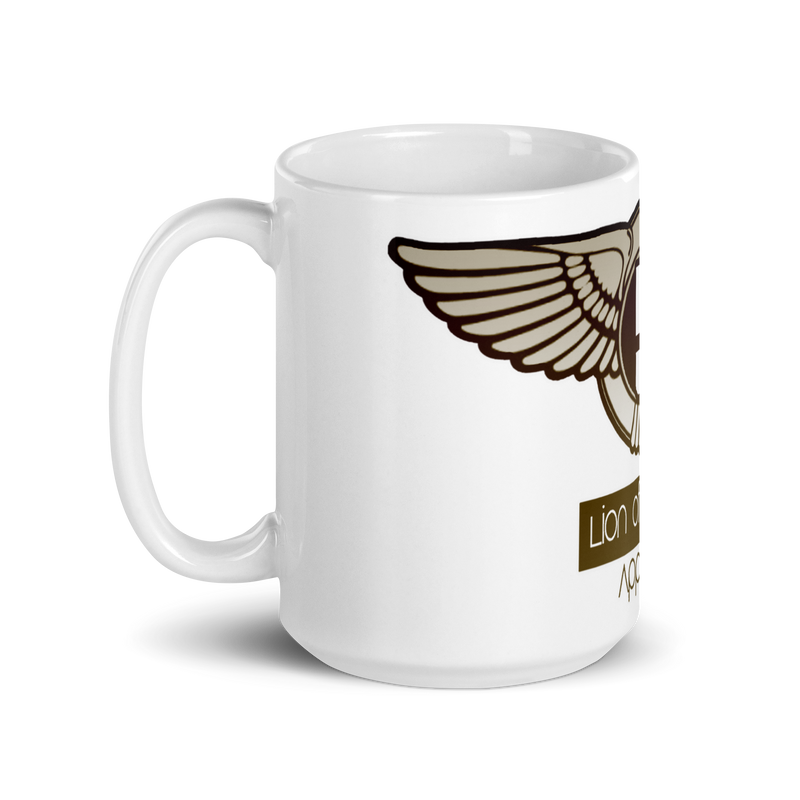 Lion Of Judah Design Bronze Logo White glossy mug