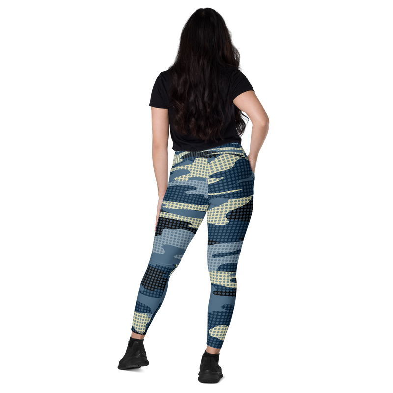Lion Of Judah Black Logo light Blue & Dark Blue & White Camo with Dots Graphic Design V.7 Leggings with pockets