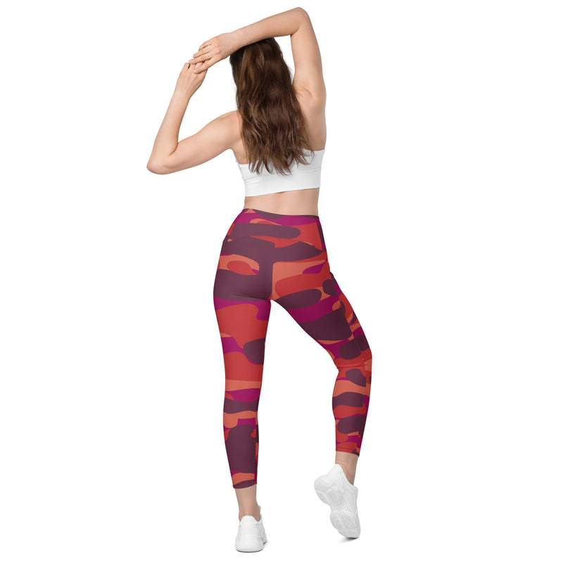 Lion Of Judah Black Logo Lion Red Camo Graphic Design V.8 Leggings with pockets