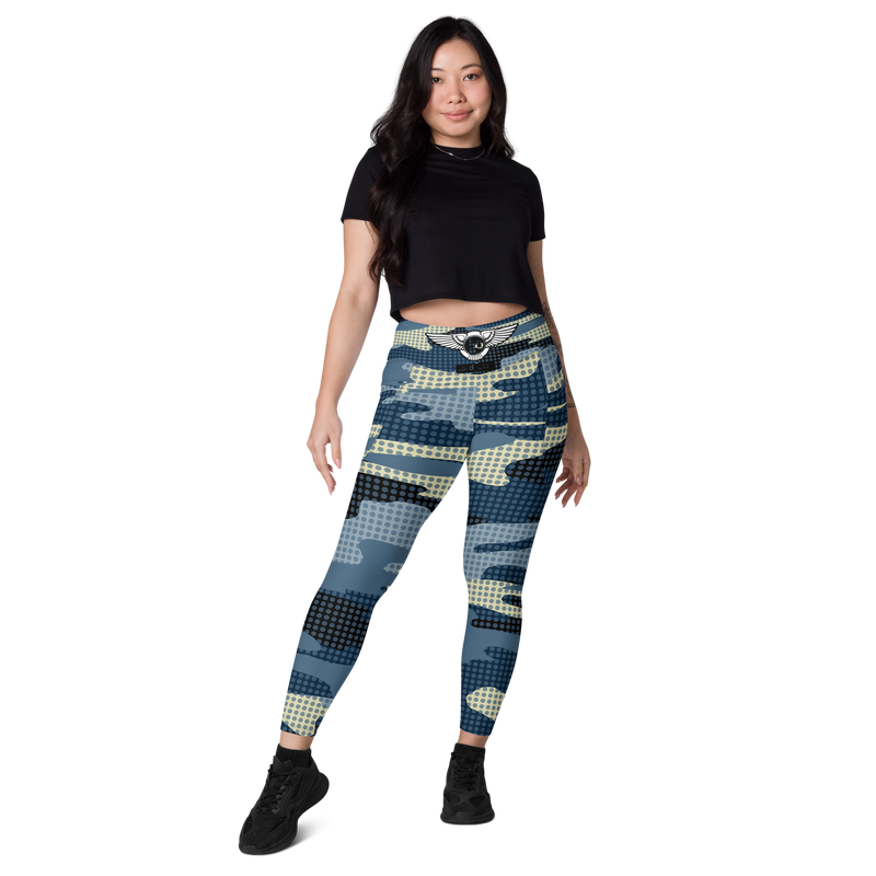 Lion Of Judah Black Logo light Blue & Dark Blue & White Camo with Dots Graphic Design V.7 Leggings with pockets