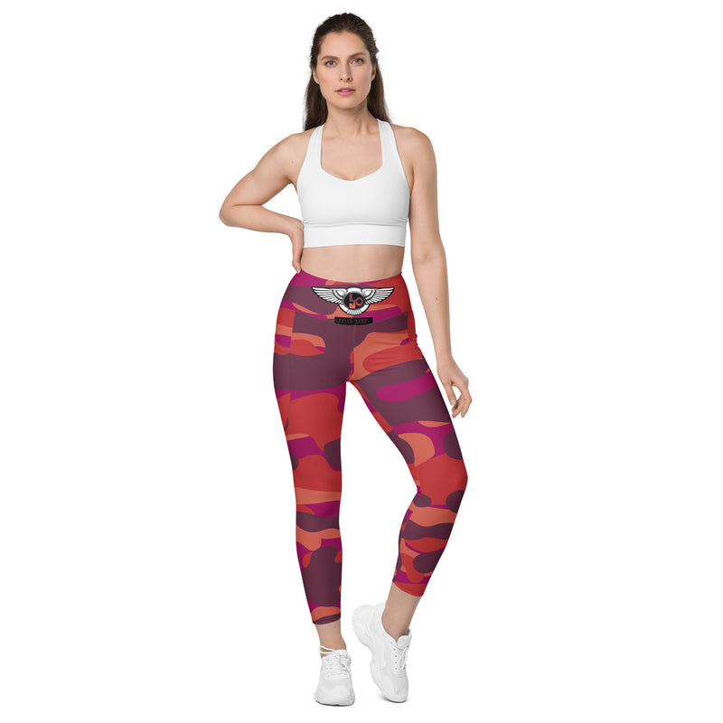 Lion Of Judah Black Logo Lion Red Camo Graphic Design V.8 Leggings with pockets