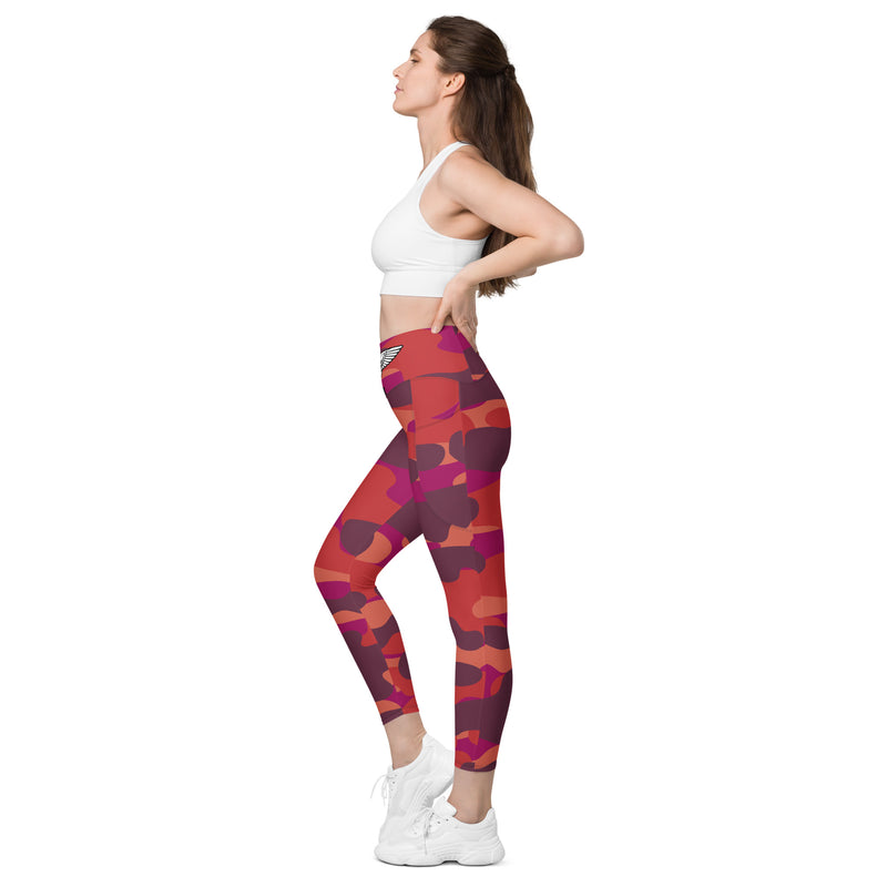 Lion Of Judah Black Logo Lion Red Camo Graphic Design V.8 Leggings with pockets
