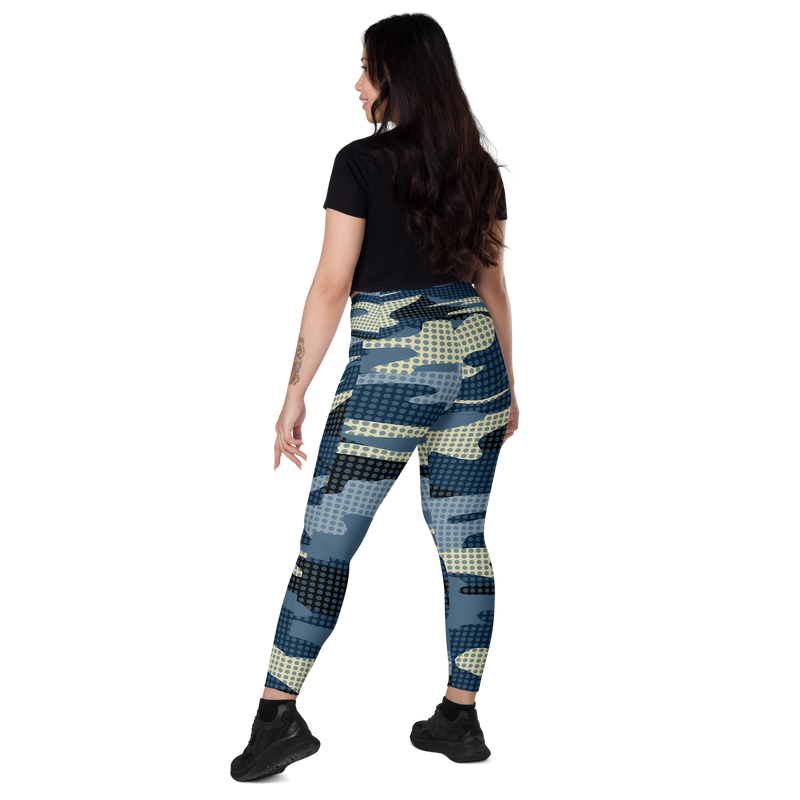 Lion Of Judah Black Logo light Blue & Dark Blue & White Camo with Dots Graphic Design V.7 Leggings with pockets