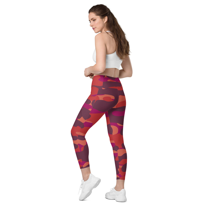 Lion Of Judah Black Logo Lion Red Camo Graphic Design V.8 Leggings with pockets