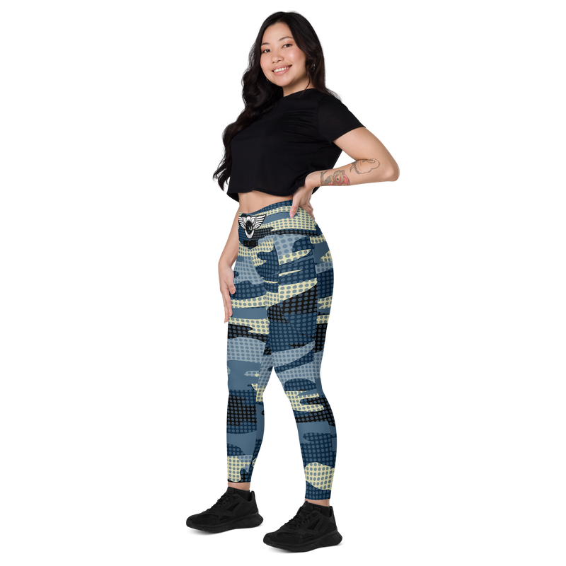 Lion Of Judah Black Logo light Blue & Dark Blue & White Camo with Dots Graphic Design V.7 Leggings with pockets