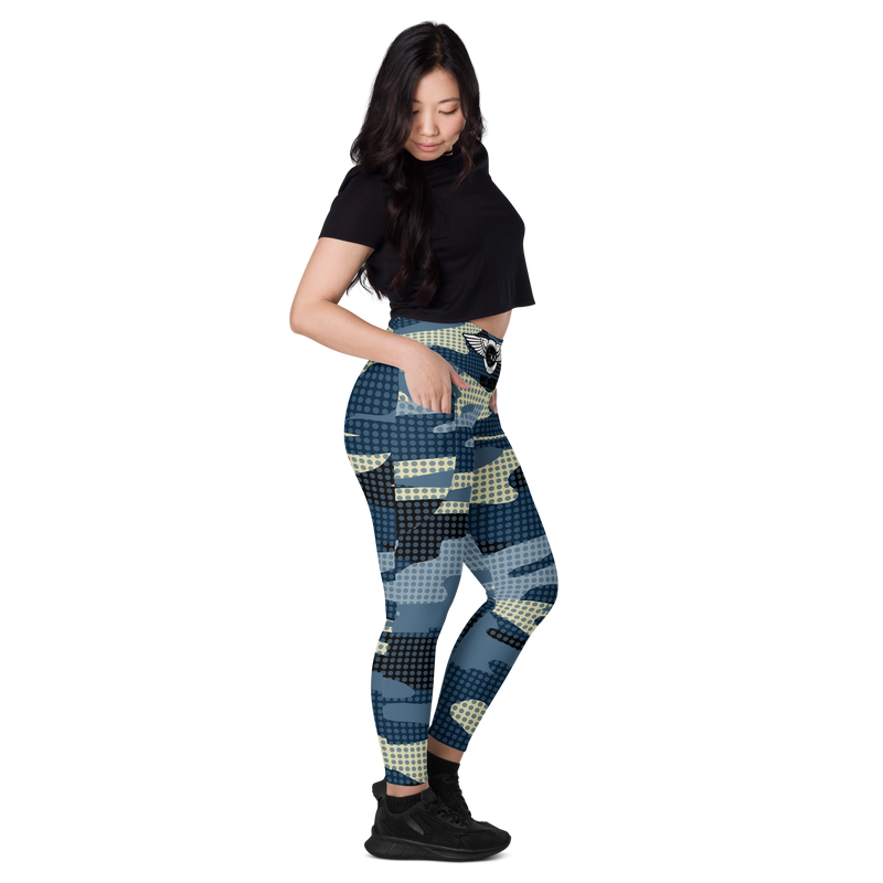 Lion Of Judah Black Logo light Blue & Dark Blue & White Camo with Dots Graphic Design V.7 Leggings with pockets