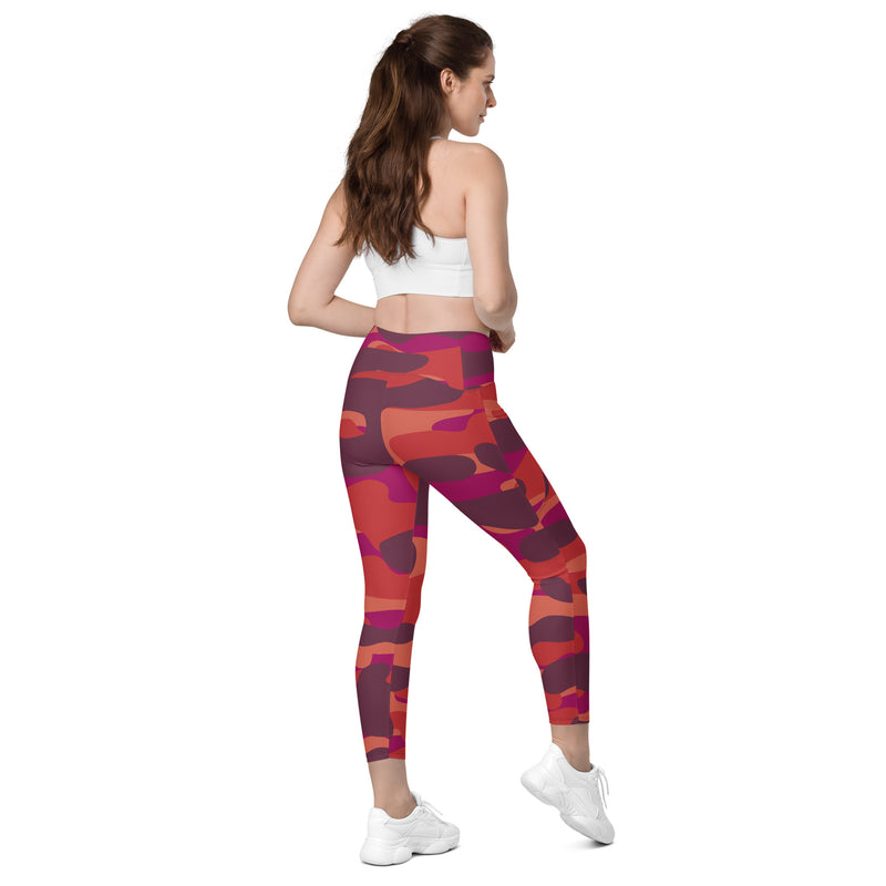Lion Of Judah Black Logo Lion Red Camo Graphic Design V.8 Leggings with pockets