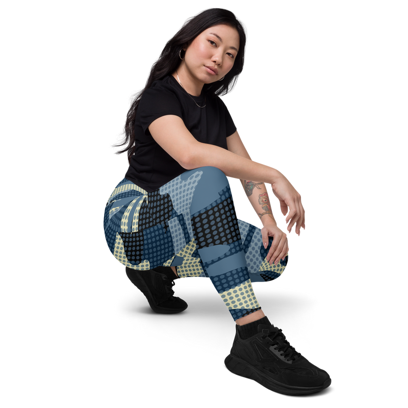 Lion Of Judah Black Logo light Blue & Dark Blue & White Camo with Dots Graphic Design V.7 Leggings with pockets