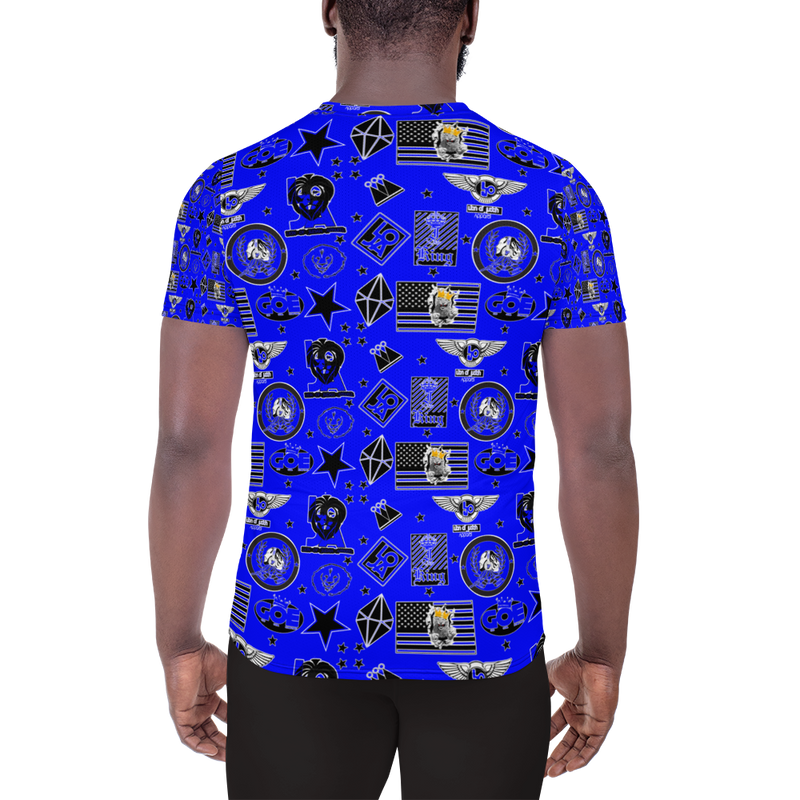 Lion Of Judah Apparel Blue Pattern Design All Over Print Men's Athletic T-shirt