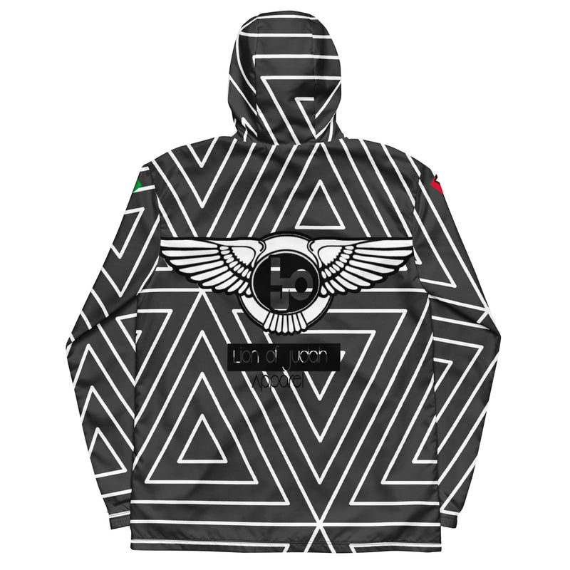 Lion Of Judah Black Logo Black with White stripe shape Pattern Design Men's Windbreaker