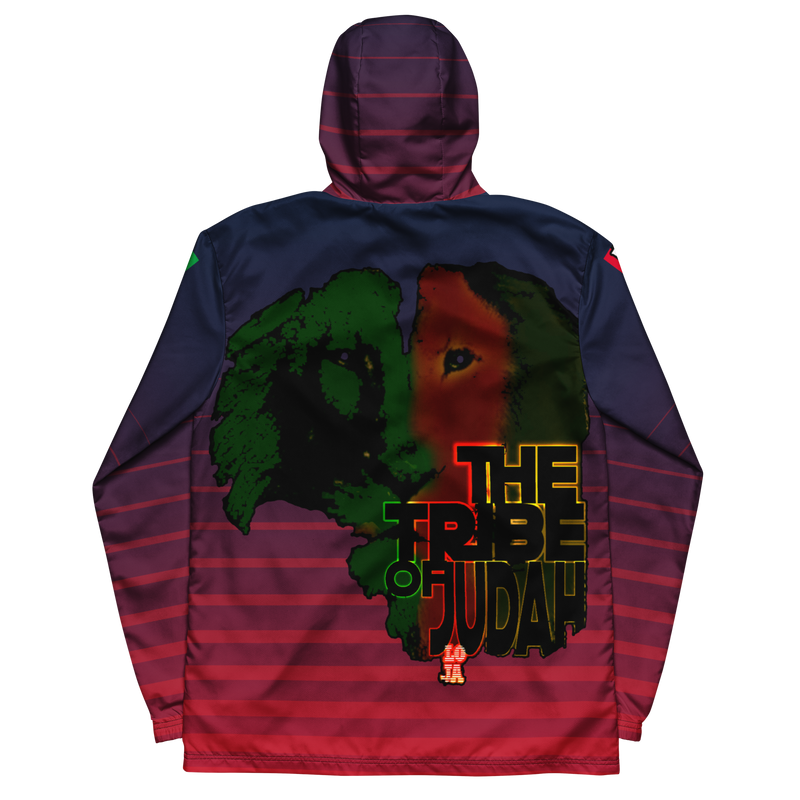 Tribe Of Judah Lion Blue Fade into Red Stripe Graphic Design Men’s windbreaker