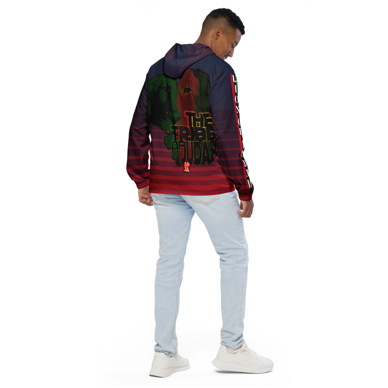 Tribe Of Judah Lion Blue Fade into Red Stripe Graphic Design Men’s windbreaker