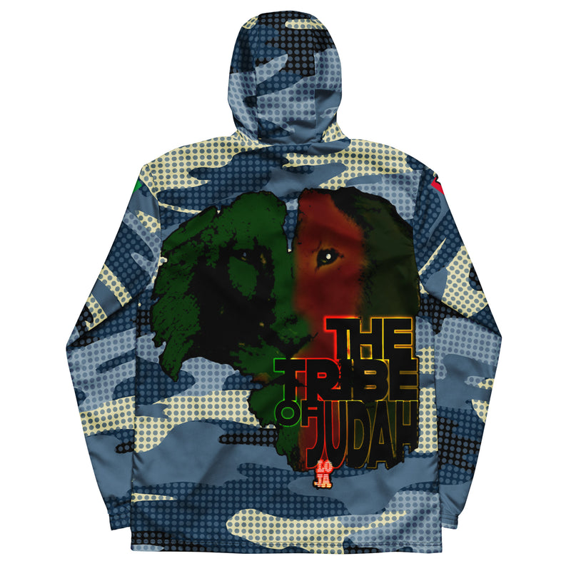 Tribe Of Judah Lion light Blue & Dark Blue & White Camo with Dots Graphic Design V.3 Men’s windbreaker