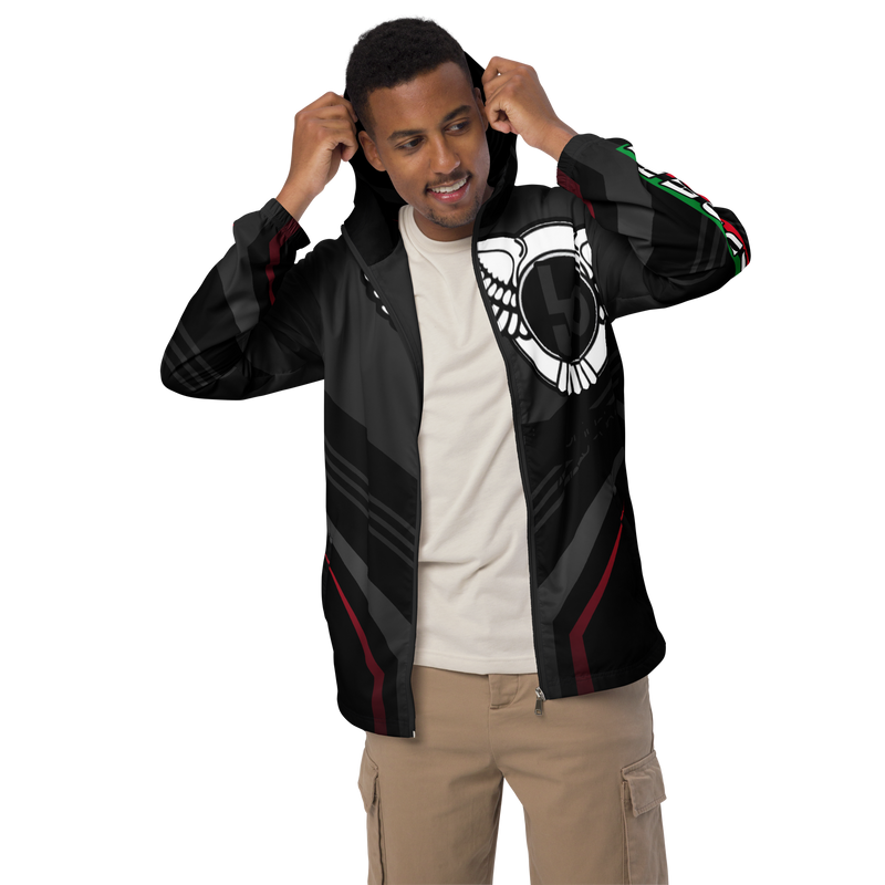 Lion Of Judah Black Logo Black V Shaped Graphic Design V.4 Men’s windbreaker