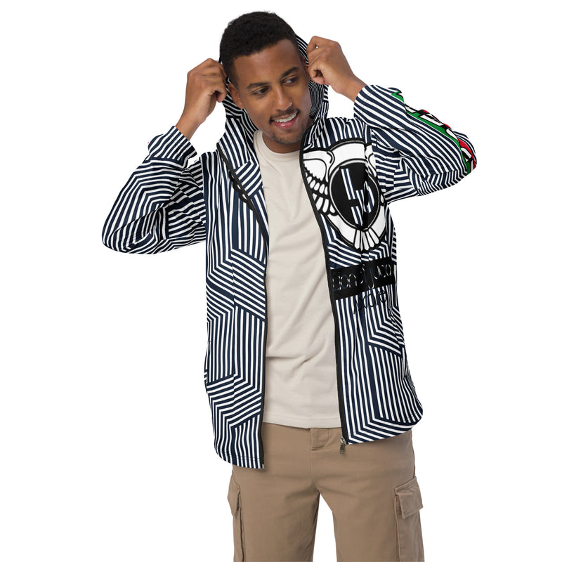 Lion Of Judah Black Logo Blue with White stripe Graphic Design Men's Windbreaker