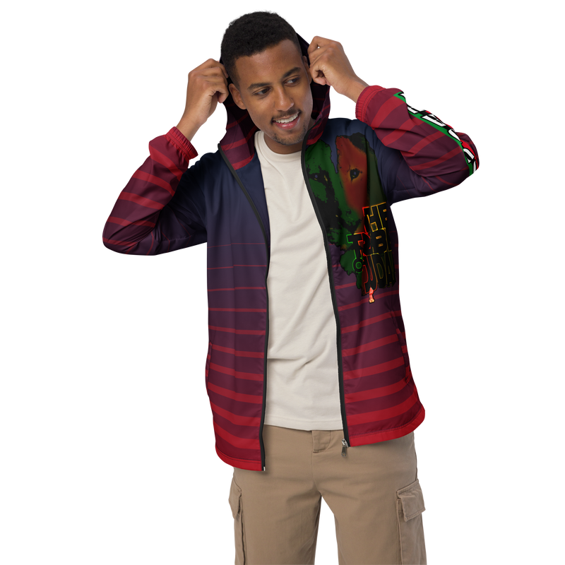 Tribe Of Judah Lion Blue Fade into Red Stripe Graphic Design Men’s windbreaker