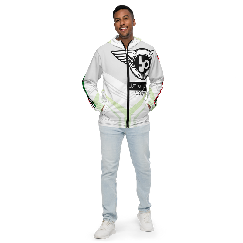 Lion Of Judah Black Logo White Yellow V Shaped Graphic Design V.6 Men’s windbreaker