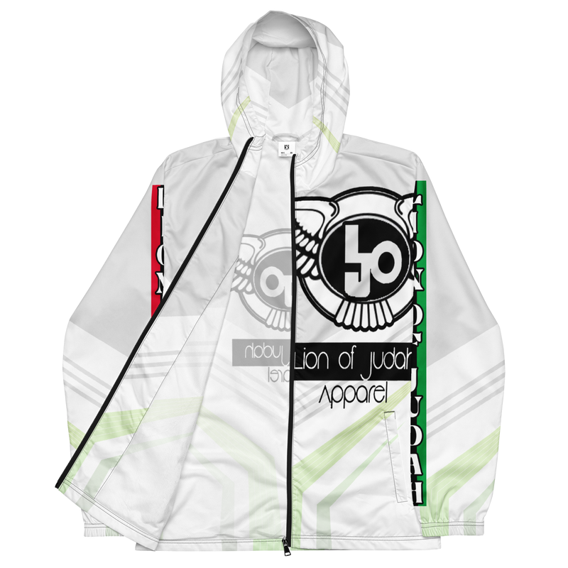 Lion Of Judah Black Logo White Yellow V Shaped Graphic Design V.6 Men’s windbreaker